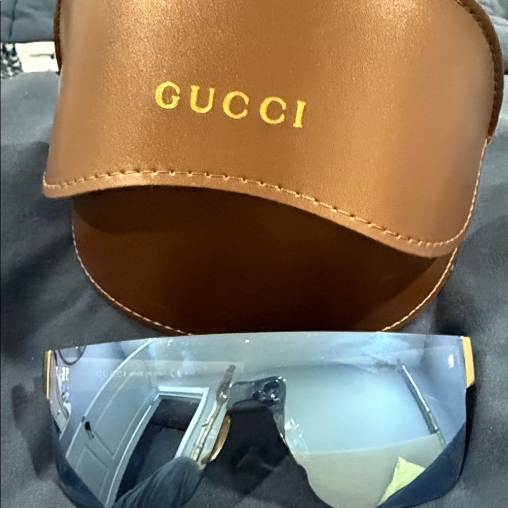 Gucci Tan Leather Case with Silver-Tinted Sunglasses